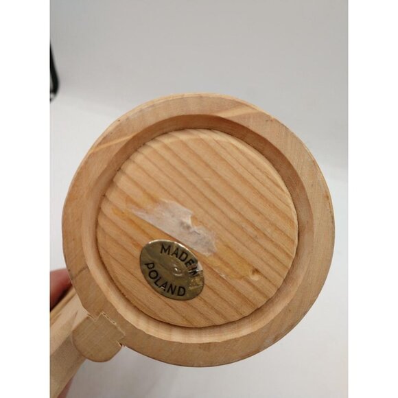 Handcrafted Wooden Vintage Folk Art Carved Wood Cup Mug Finger Holes Made In Pol - Picture 4 of 6